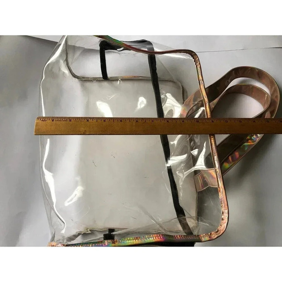 Women Fashionable Clear Plastic Transparent Handbag Tote Bag Holographic Handles - Picture 3 of 4